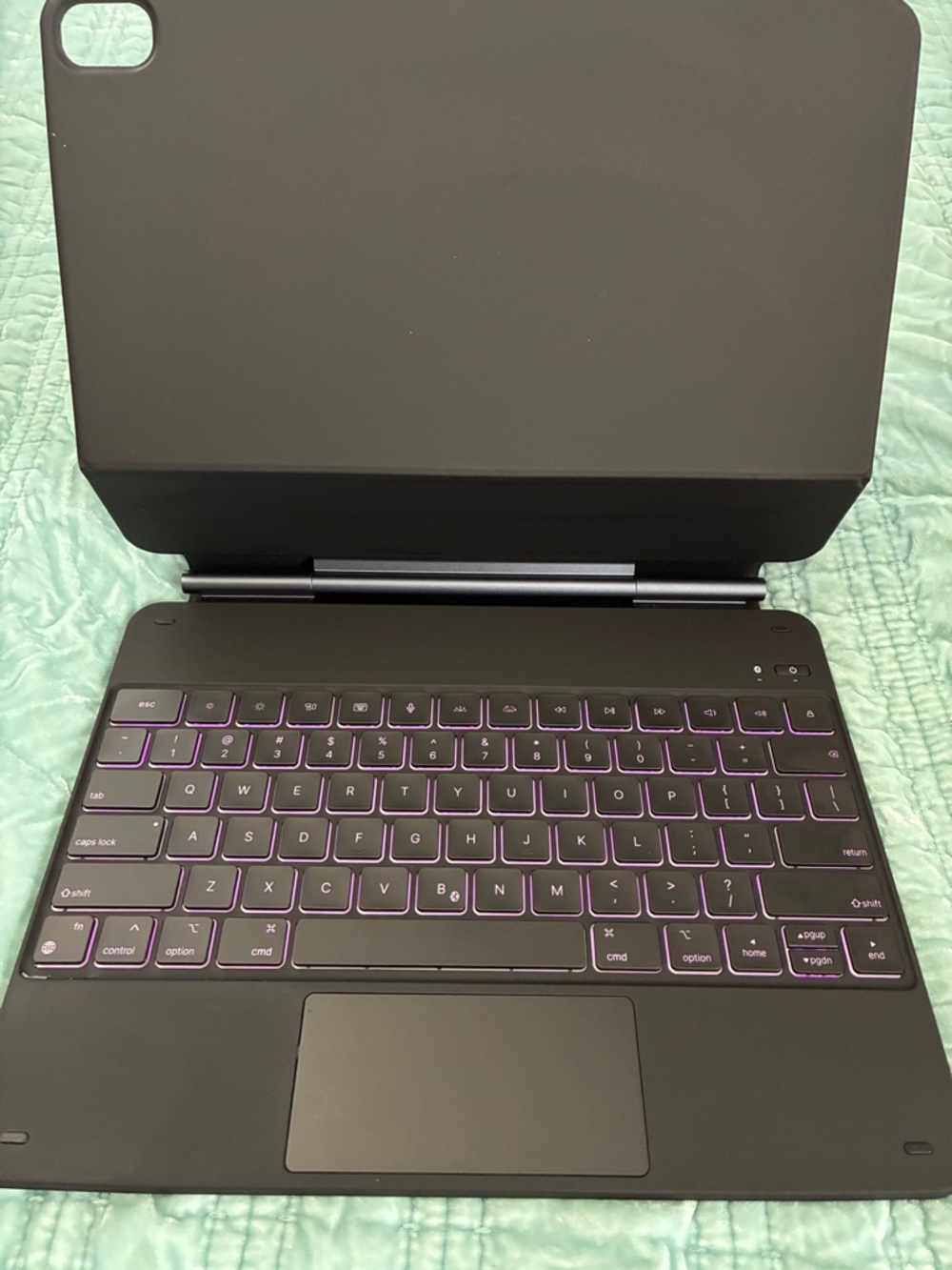 Black Bluetooth Keyboard Folio Case with Purple Backlit Keys